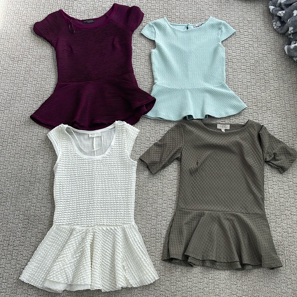 Four women’s Zara’s ASOS peplum blouses . Size Small